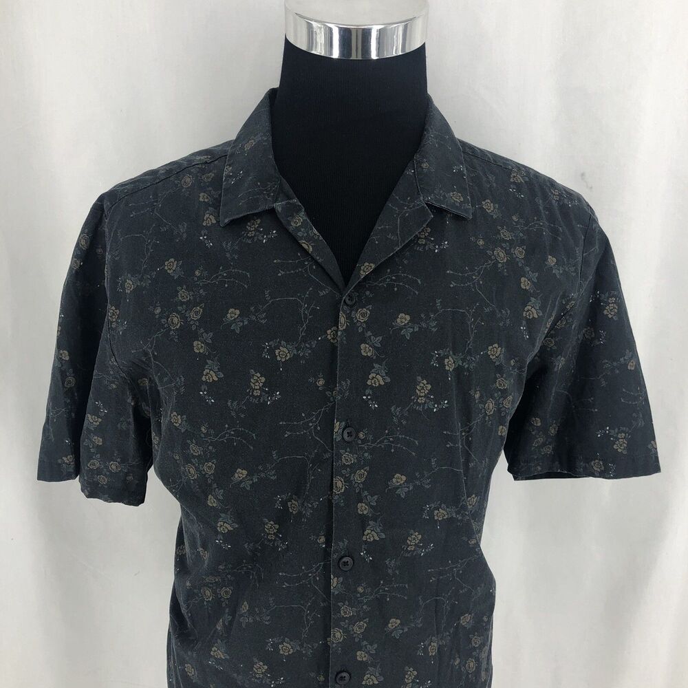 Asos Short Sleeve Button Up Black Floral Stretch Cotton Shirt XXL